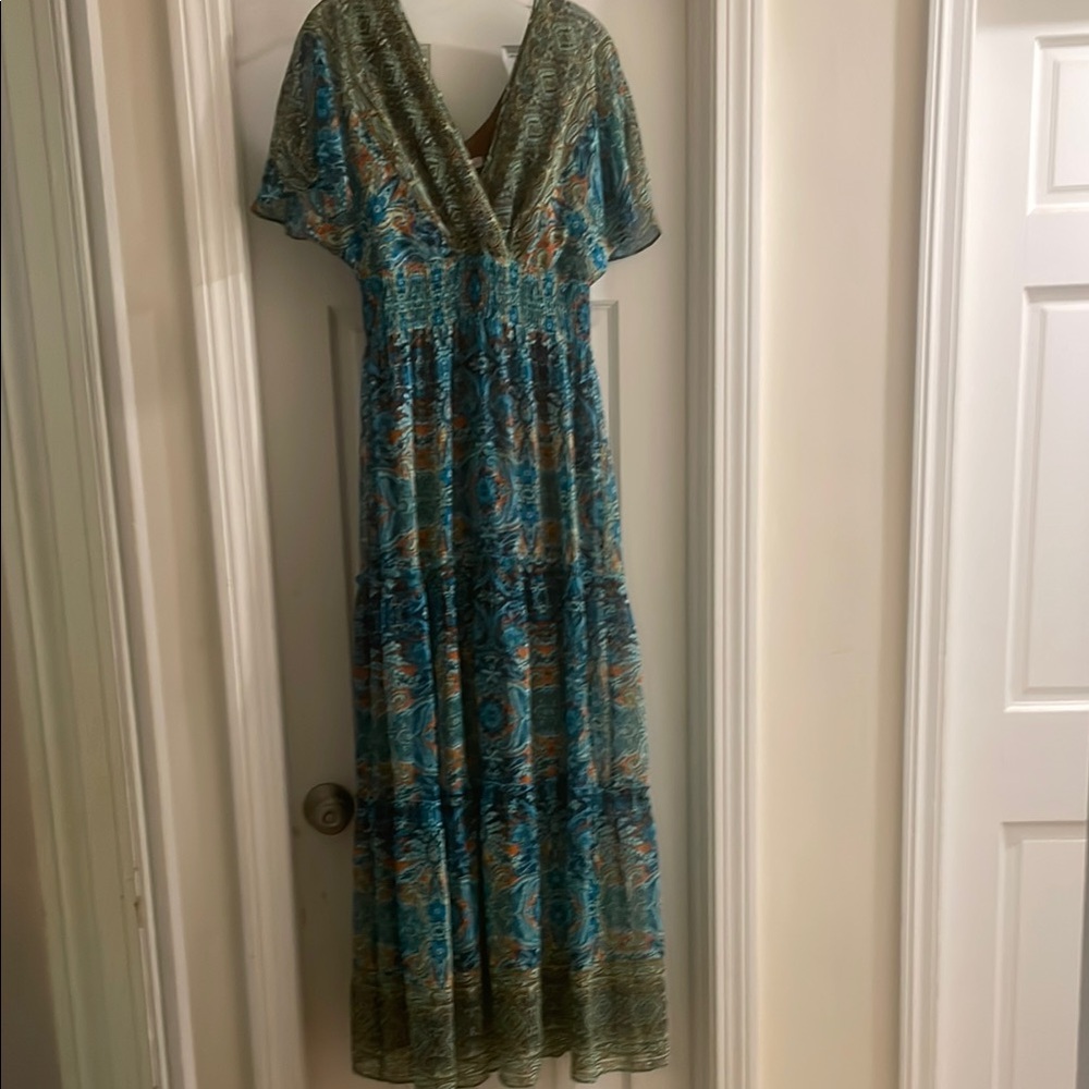 Elegant Green and Blue Maxi Dress